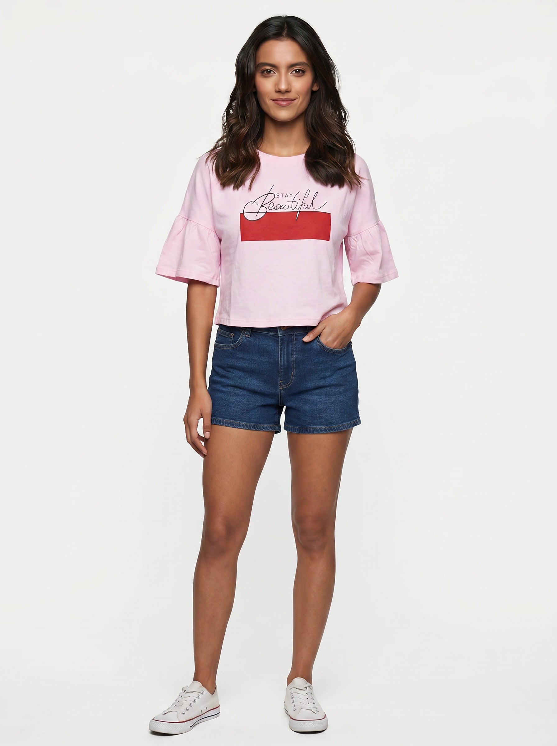 Vale Tee | Stay Beautiful Slogan Pink