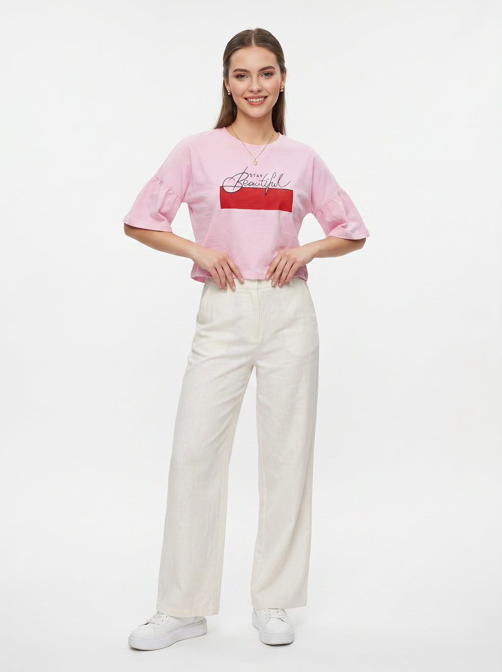 Vale Tee | Stay Beautiful Slogan Pink