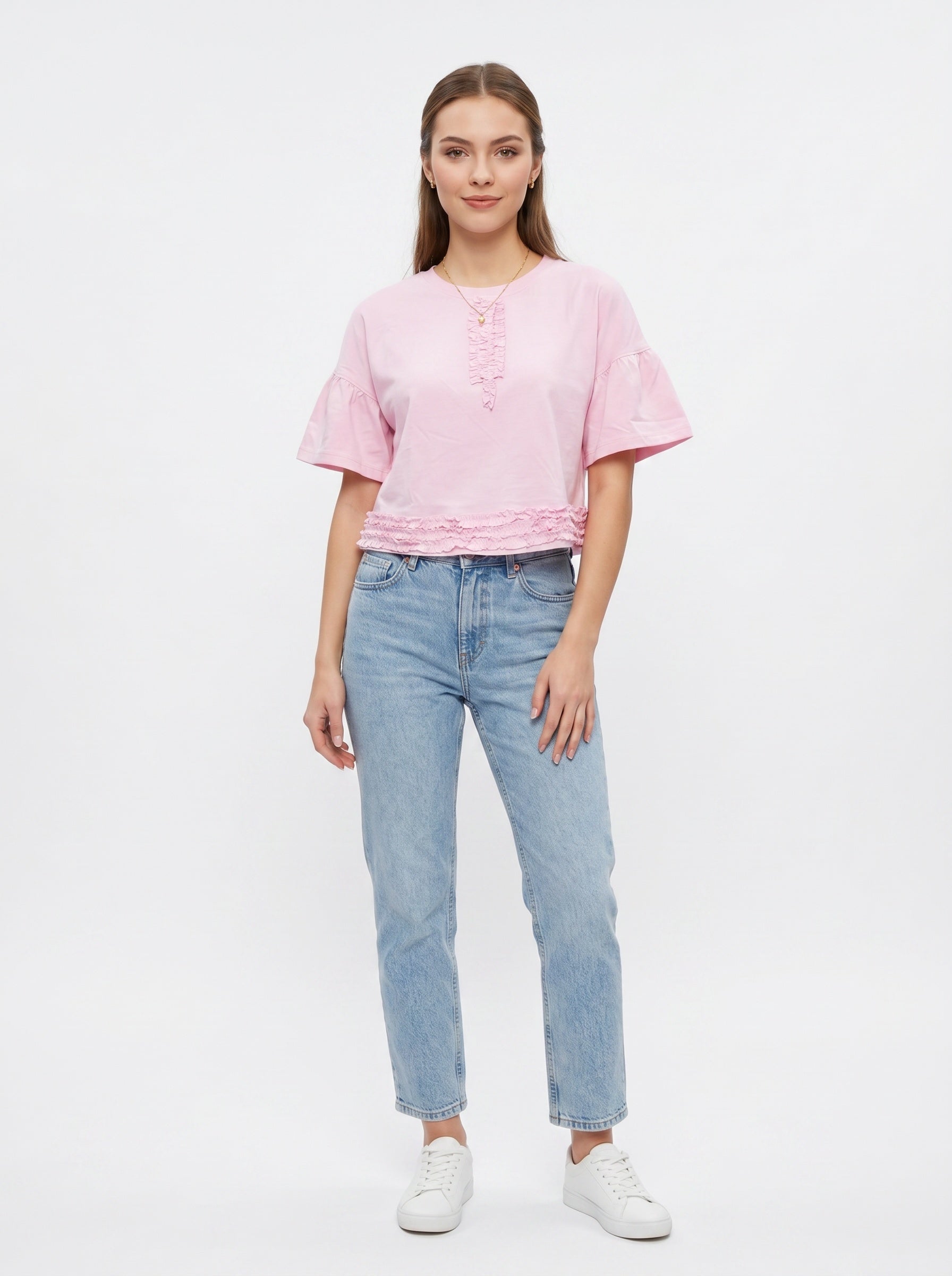 Posy Tee | Pink Ruffle Trim