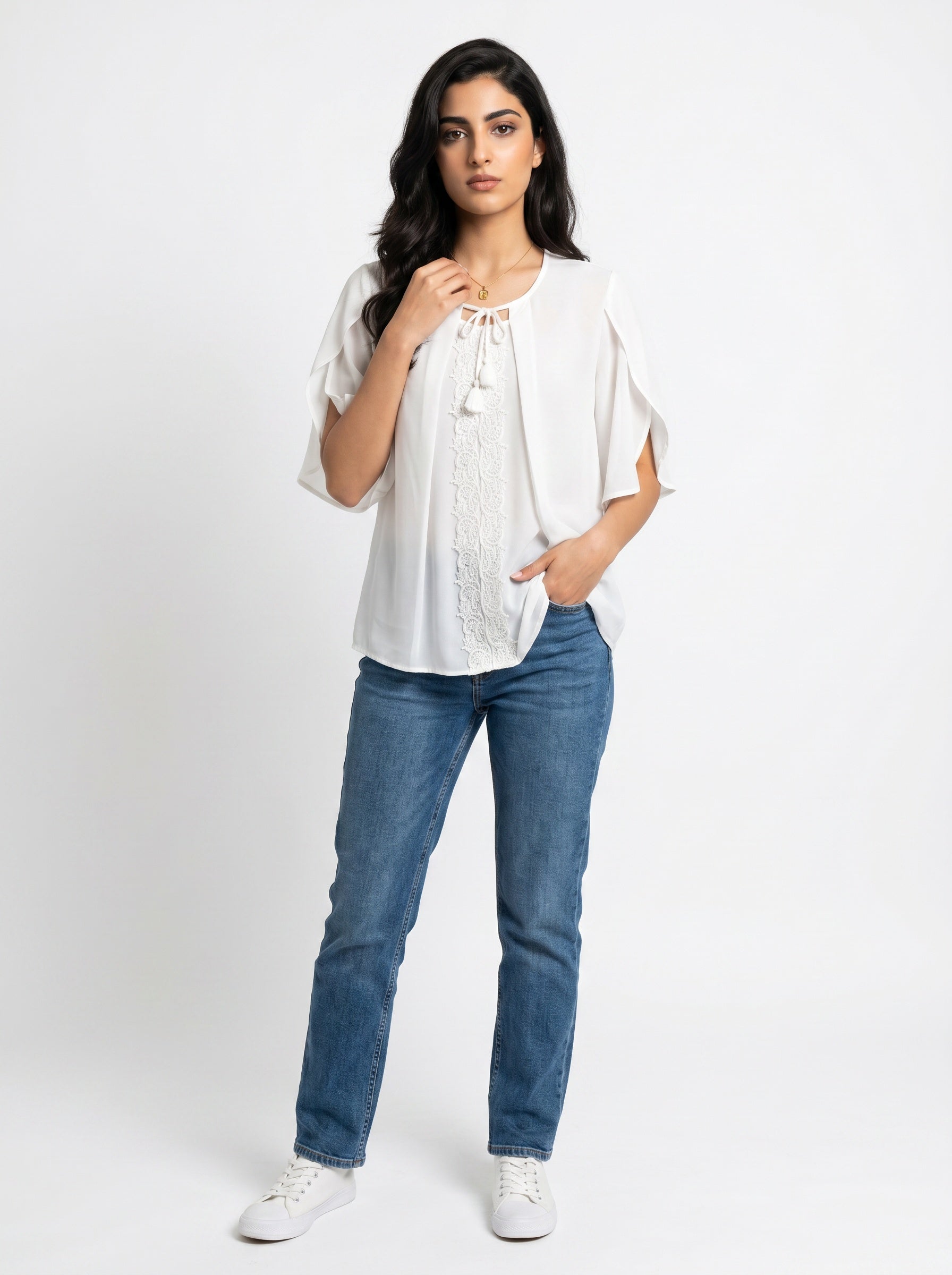 Seren Top | Ivory Chiffon Tie-Neck