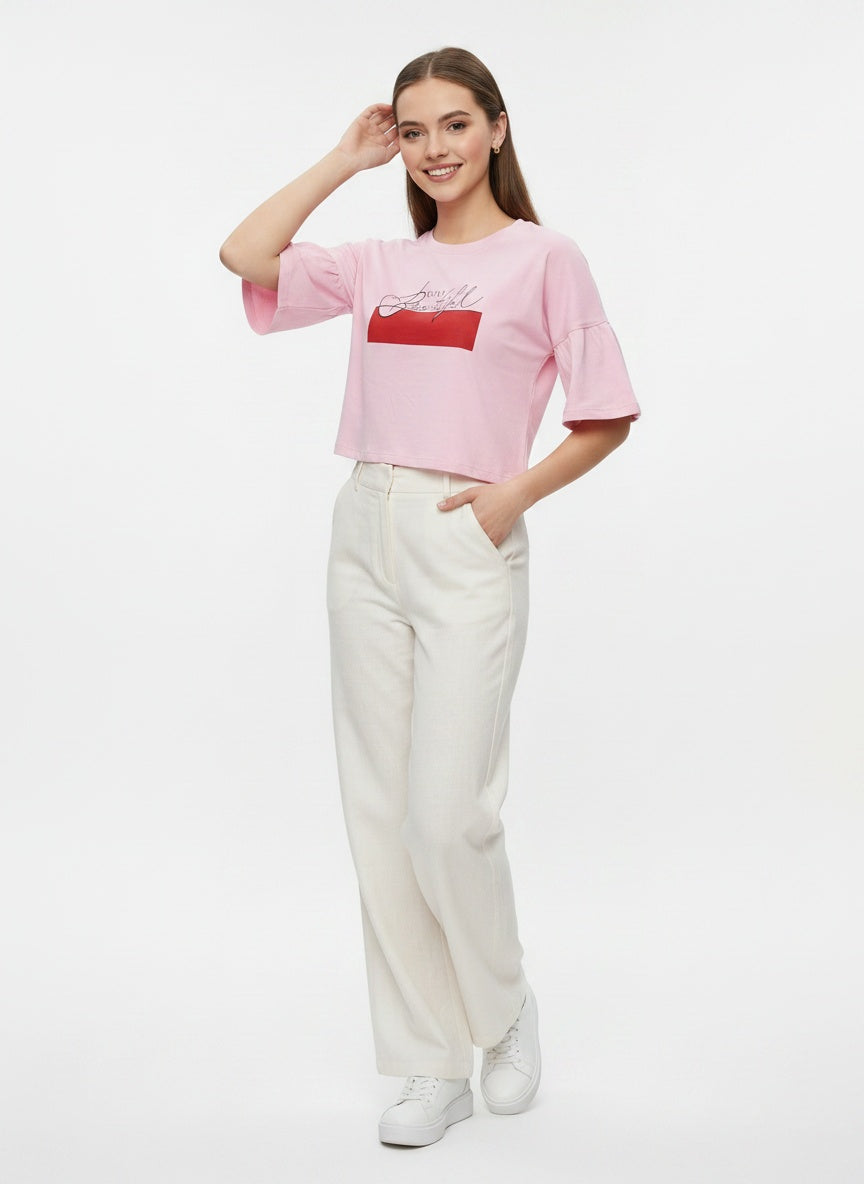 Vale Tee | Stay Beautiful Slogan Pink