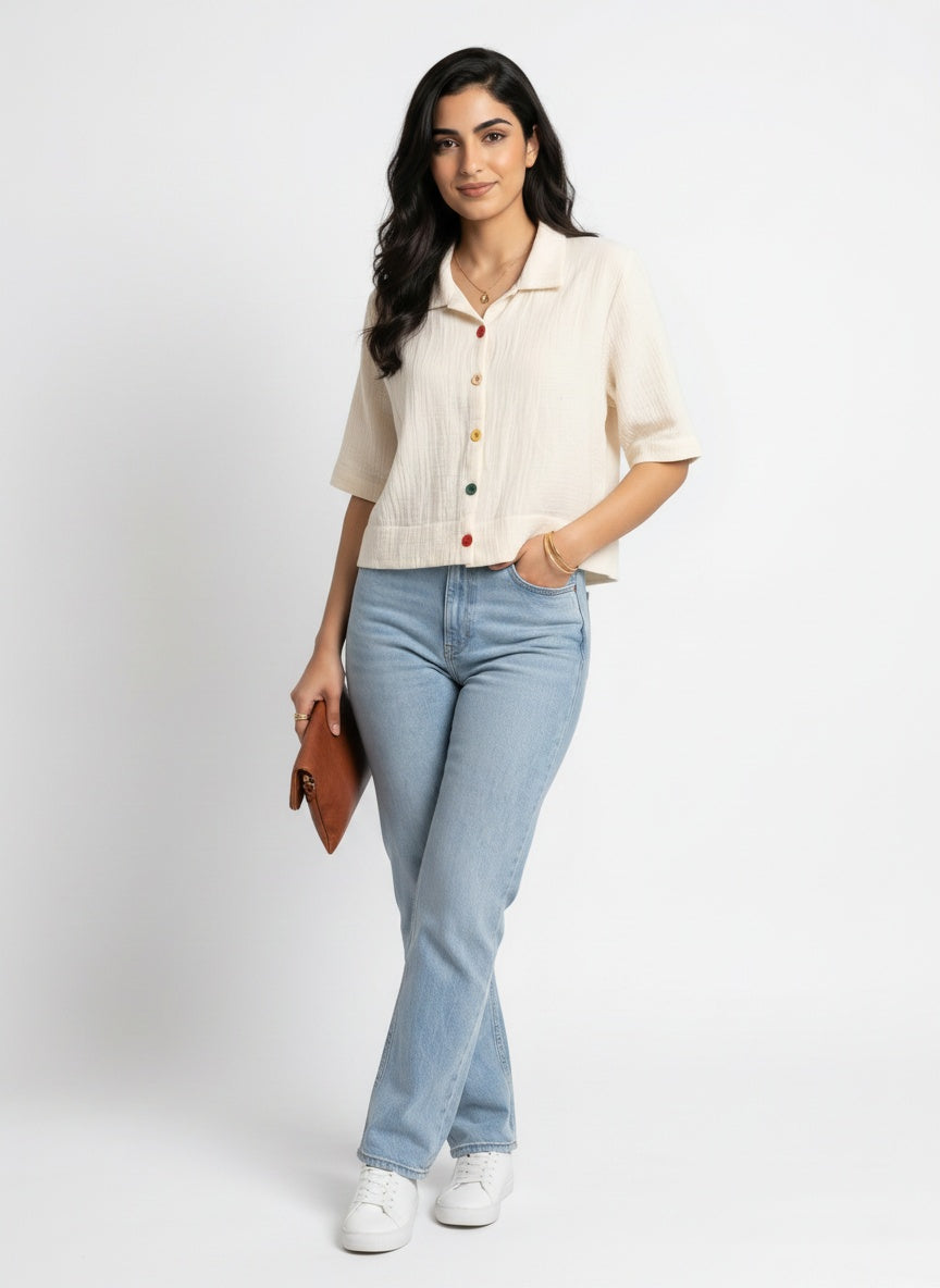 Fable Shirt | Cream Camp-Collar Double Gauze