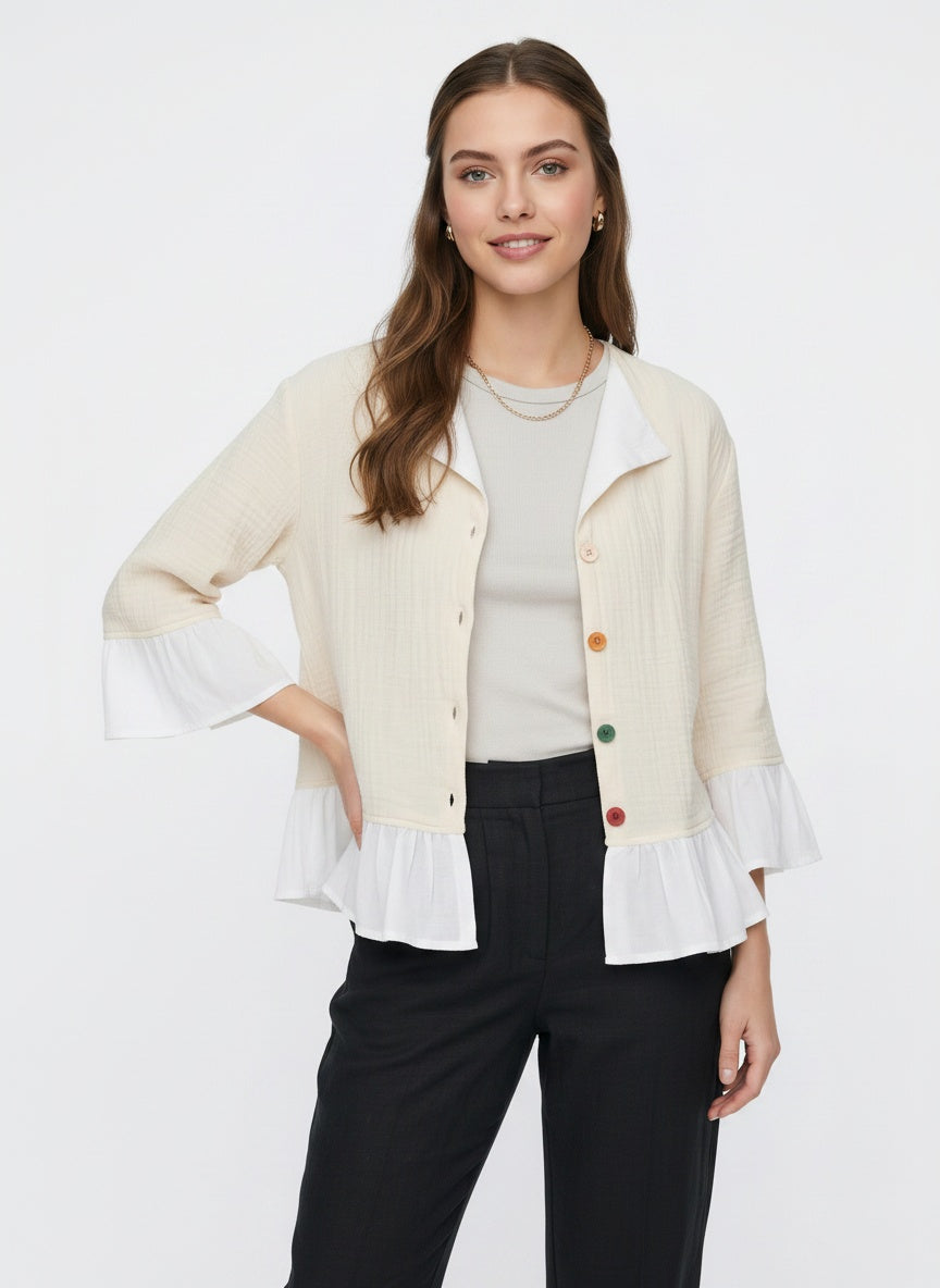 Wrenna Jacket | Cream Double-Gauze Ruffle Hem
