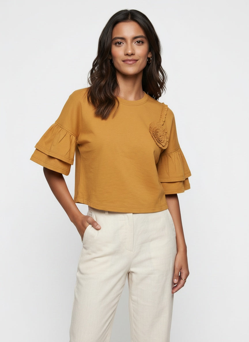Briar Tee | Mustard Rosette Corsage