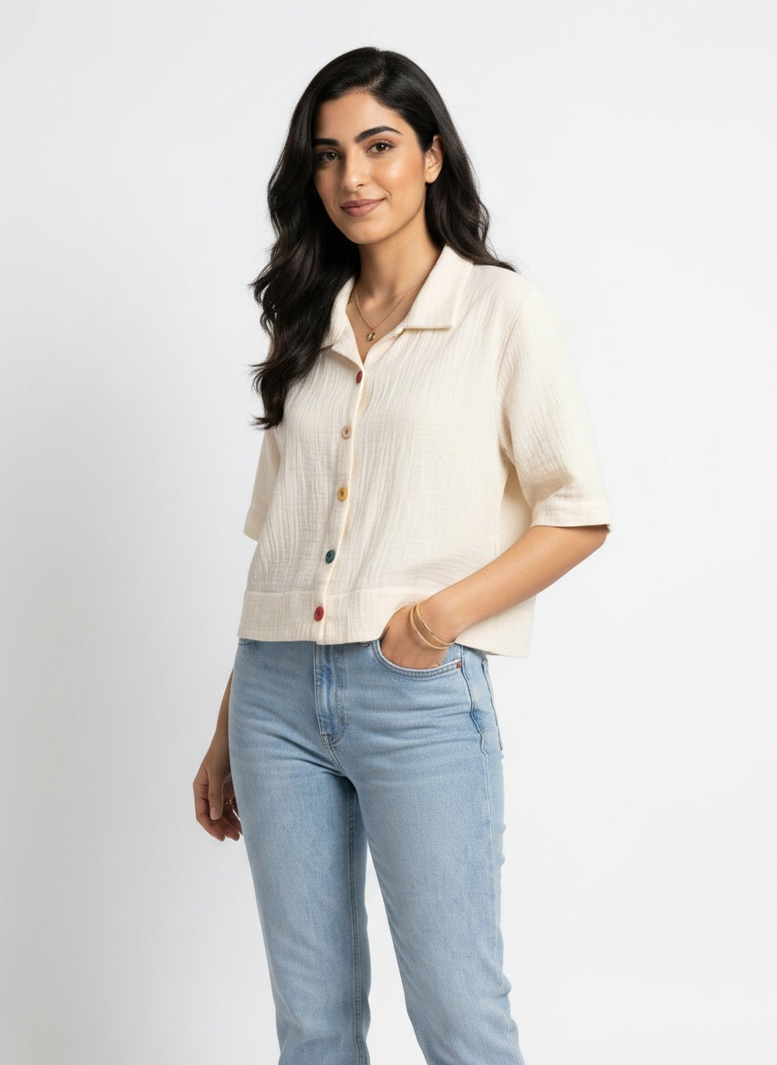 Fable Shirt | Cream Camp-Collar Double Gauze