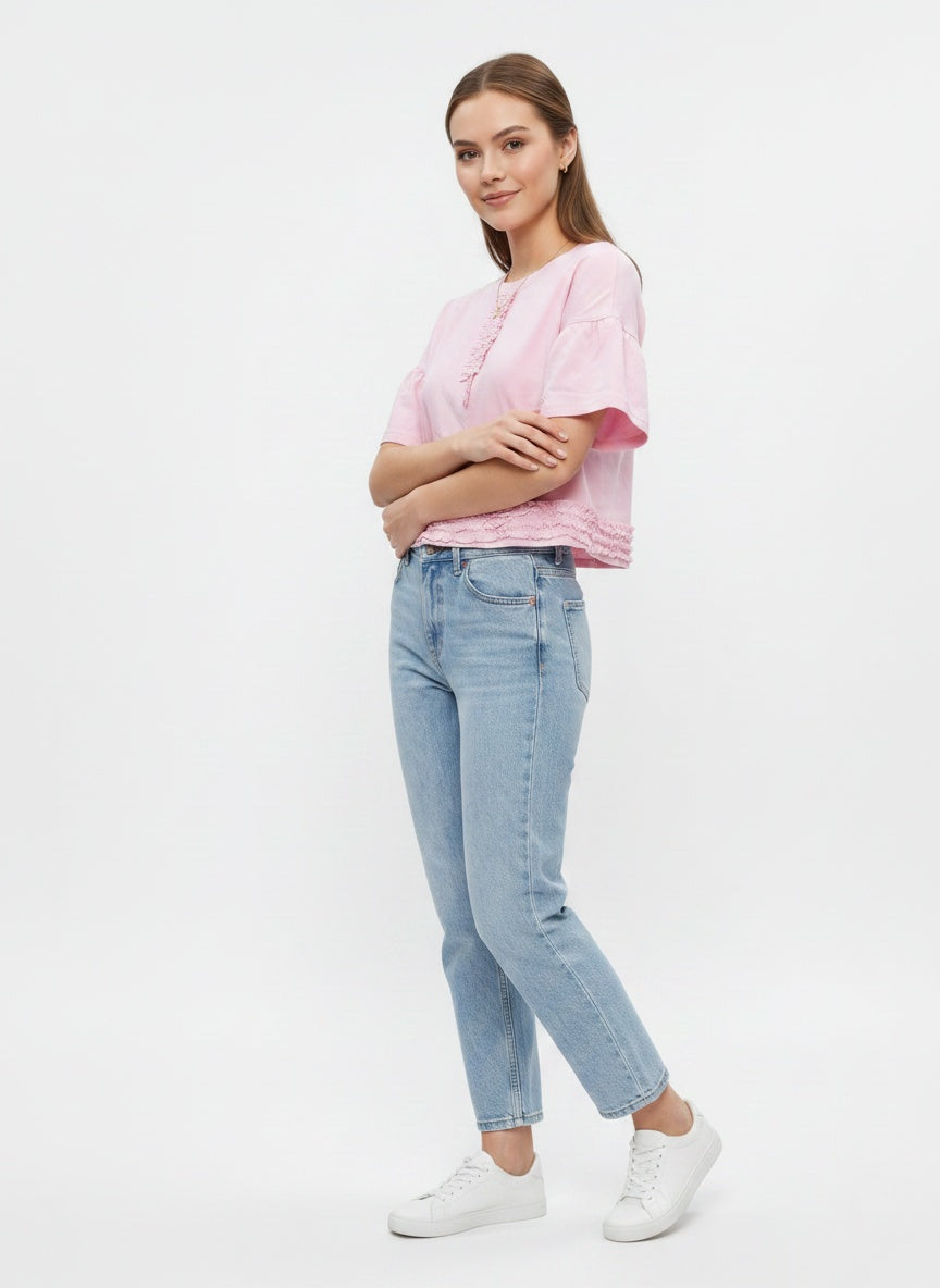 Posy Tee | Pink Ruffle Trim