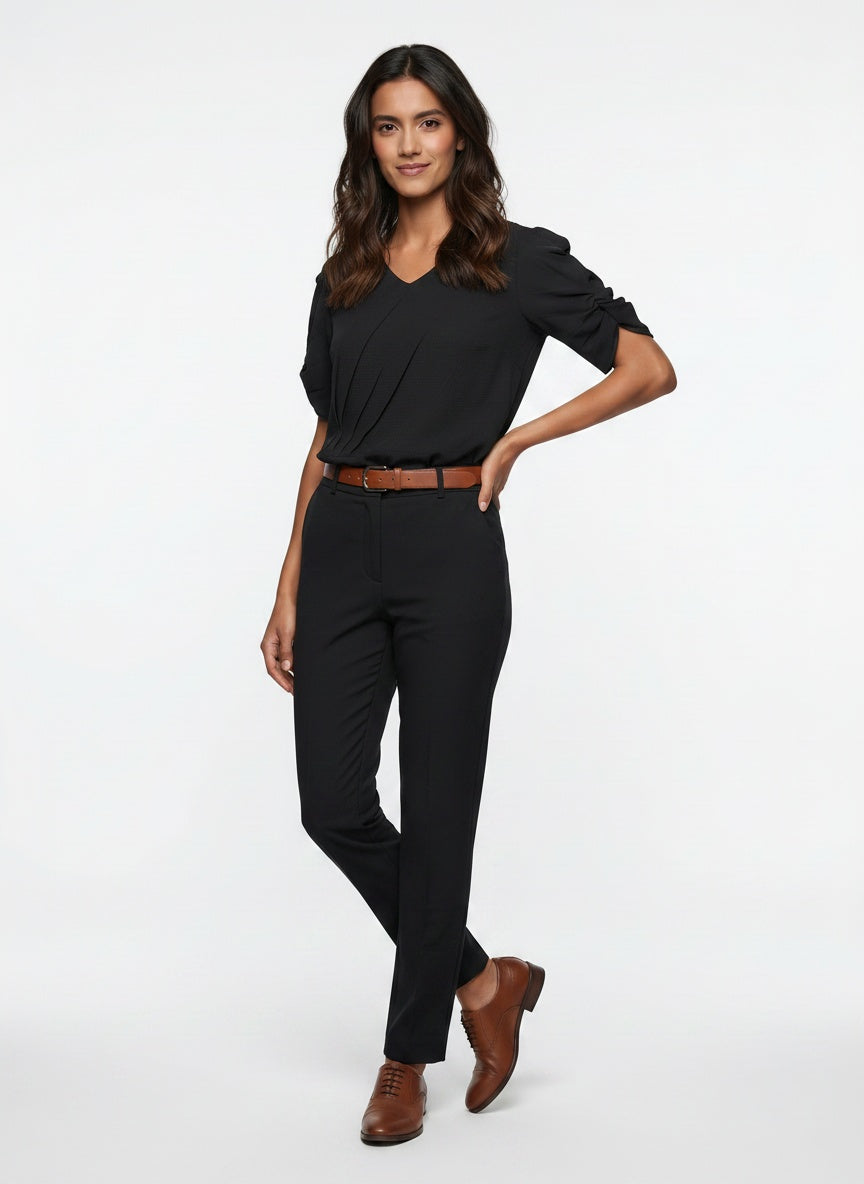 Nyx Blouse | Black Pleated Twist Sleeve