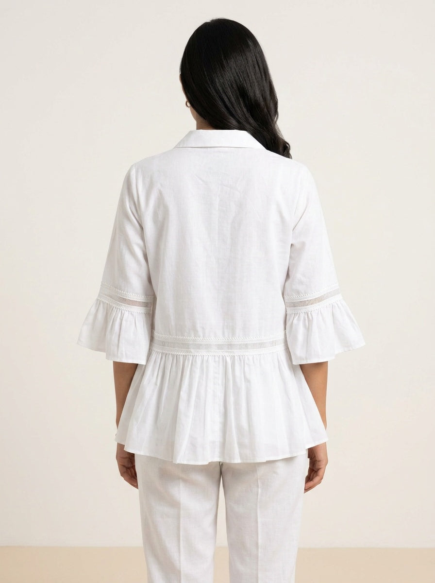 Elowen Blouse | White Pintuck Lace Peplum
