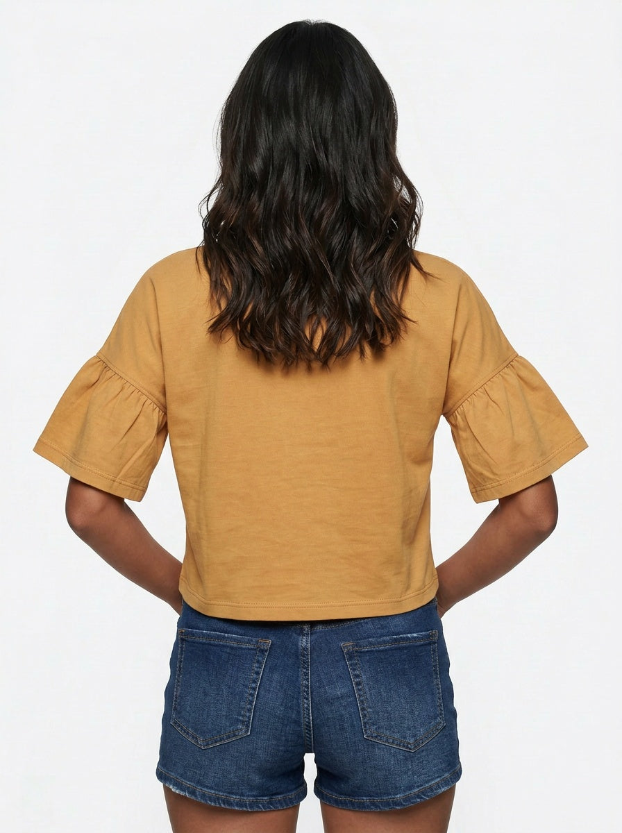 Laurel Tee | Camel Leaf Appliqué