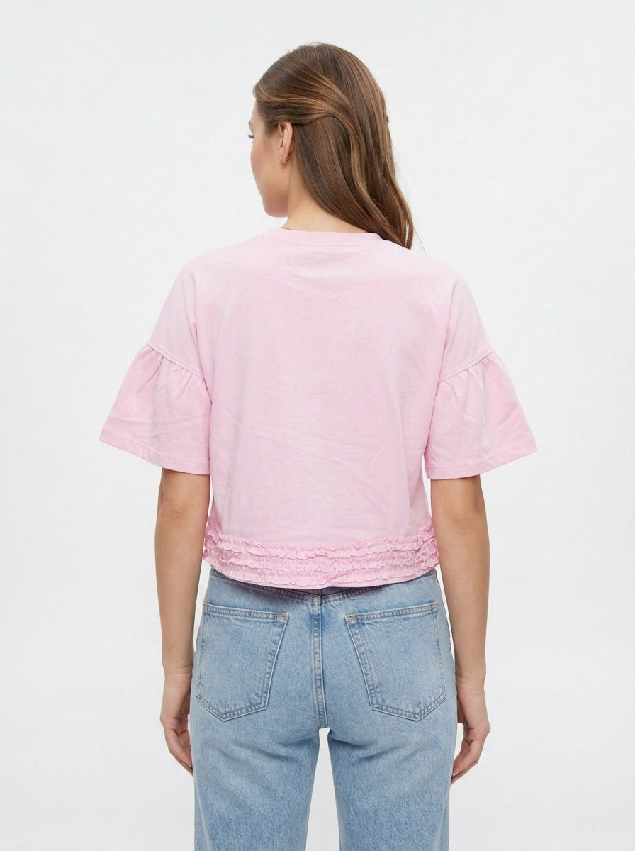 Posy Tee | Pink Ruffle Trim
