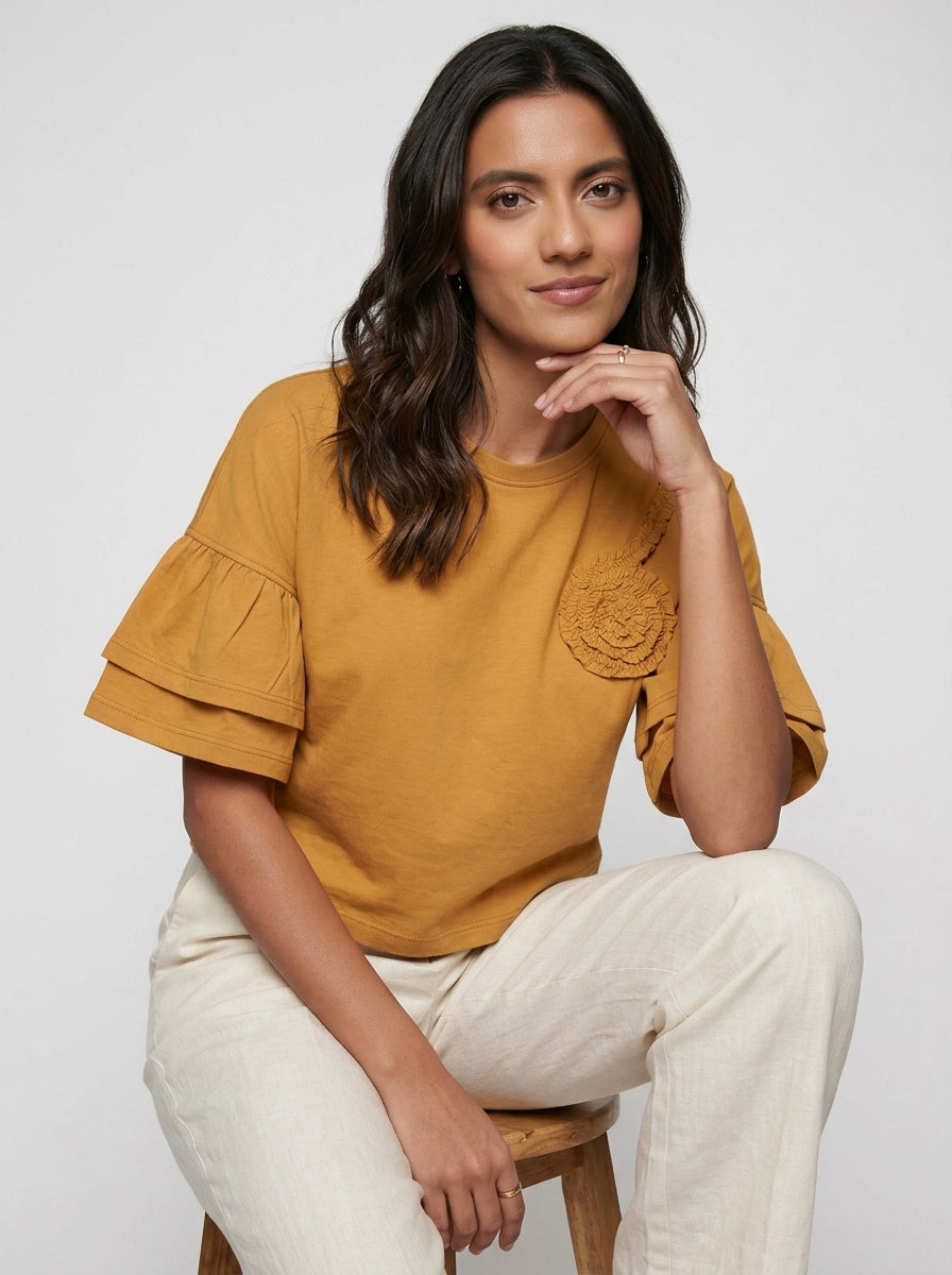 Briar Tee | Mustard Rosette Corsage