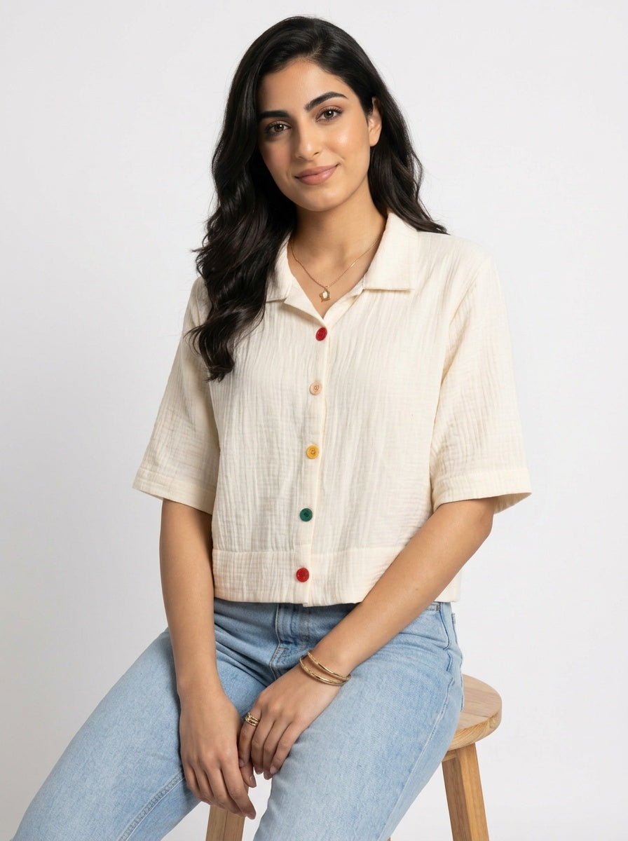 Fable Shirt | Cream Camp-Collar Double Gauze