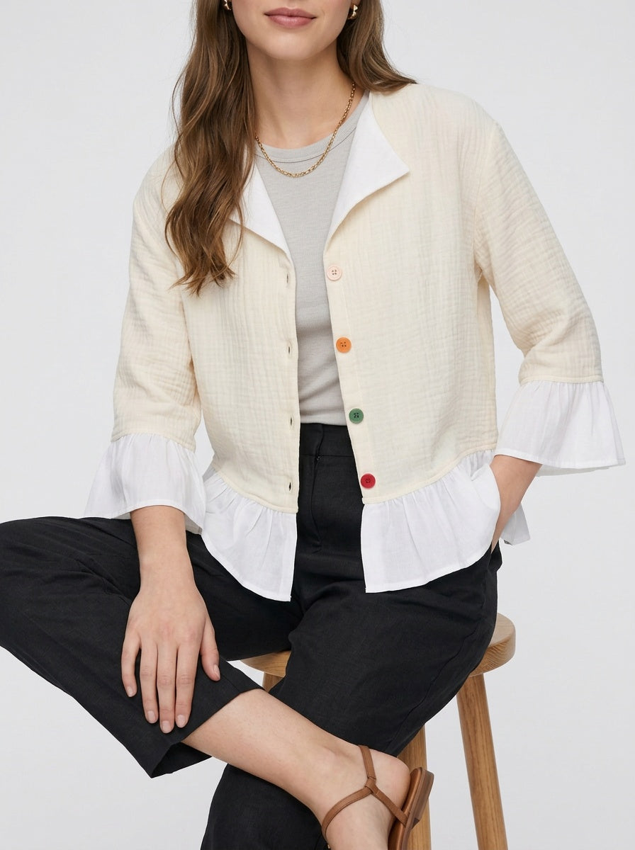 Wrenna Jacket | Cream Double-Gauze Ruffle Hem