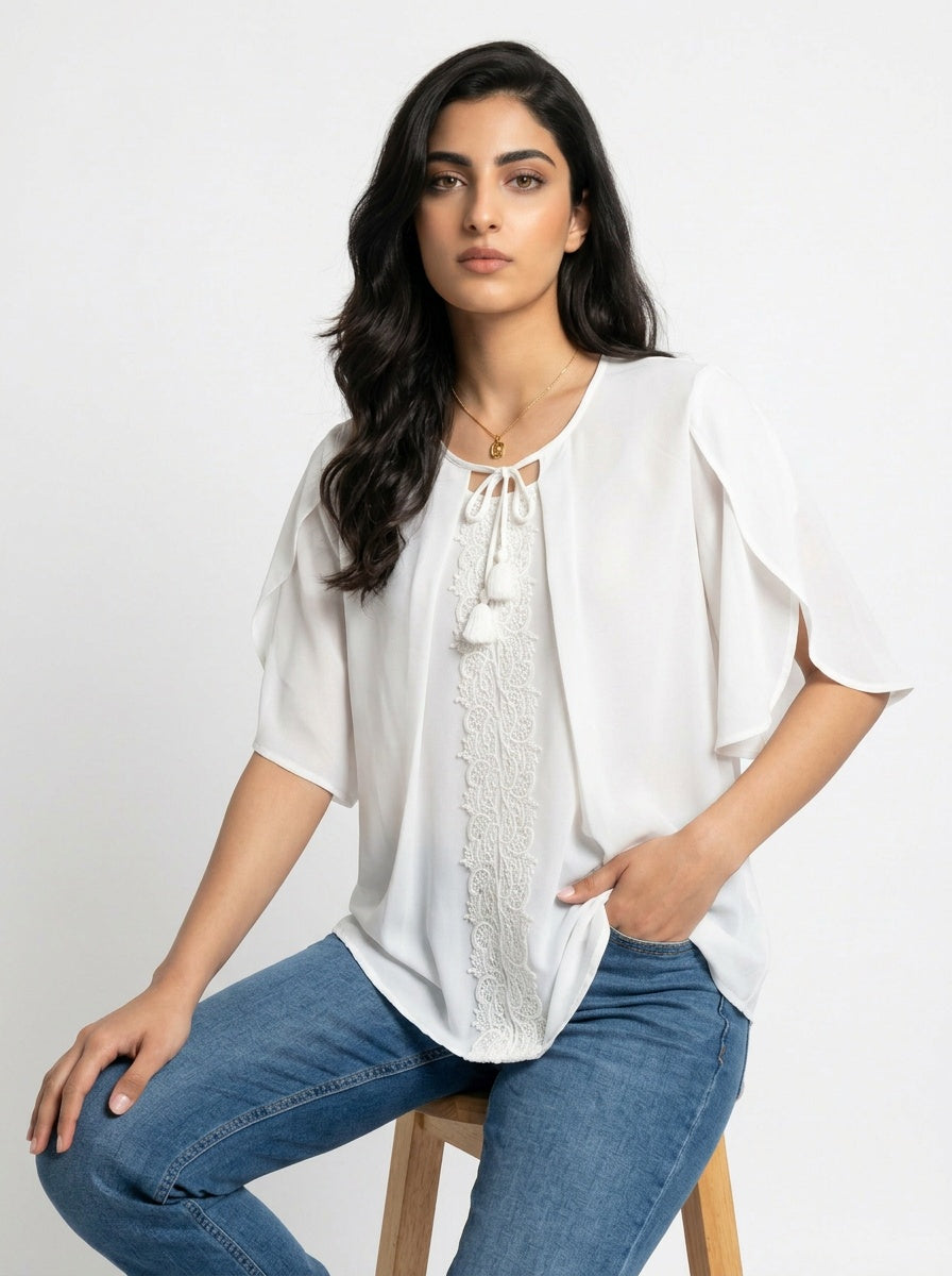 Seren Top | Ivory Chiffon Tie-Neck