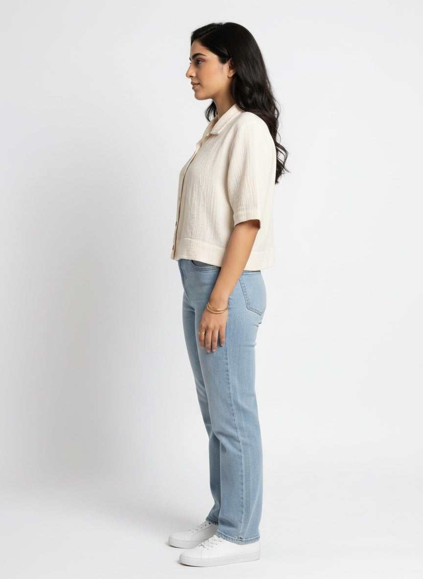 Fable Shirt | Cream Camp-Collar Double Gauze