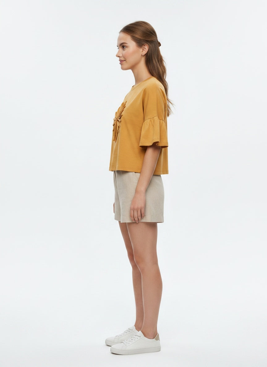 Sunna Tee | Mustard Sunburst Appliqué
