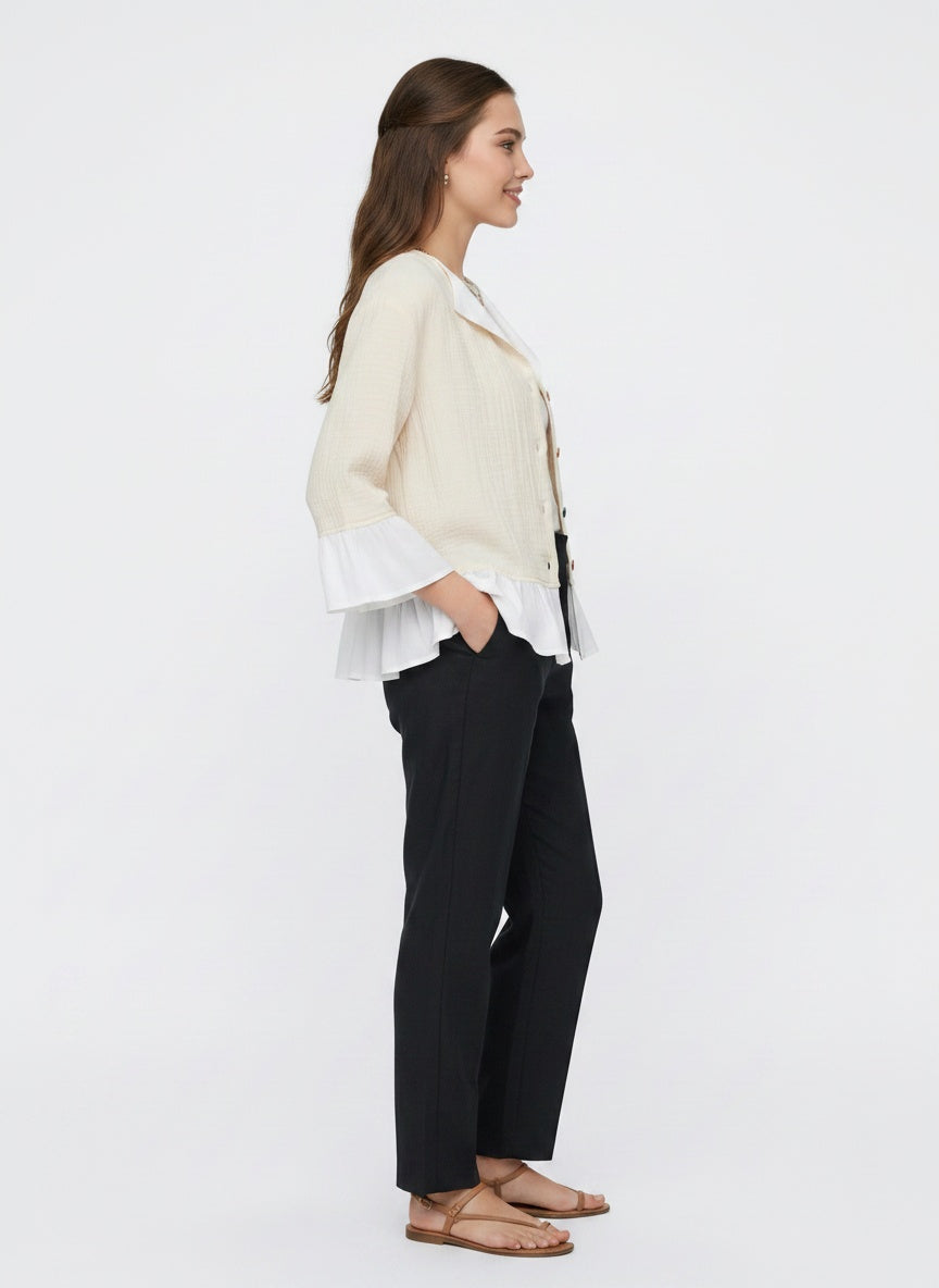 Wrenna Jacket | Cream Double-Gauze Ruffle Hem