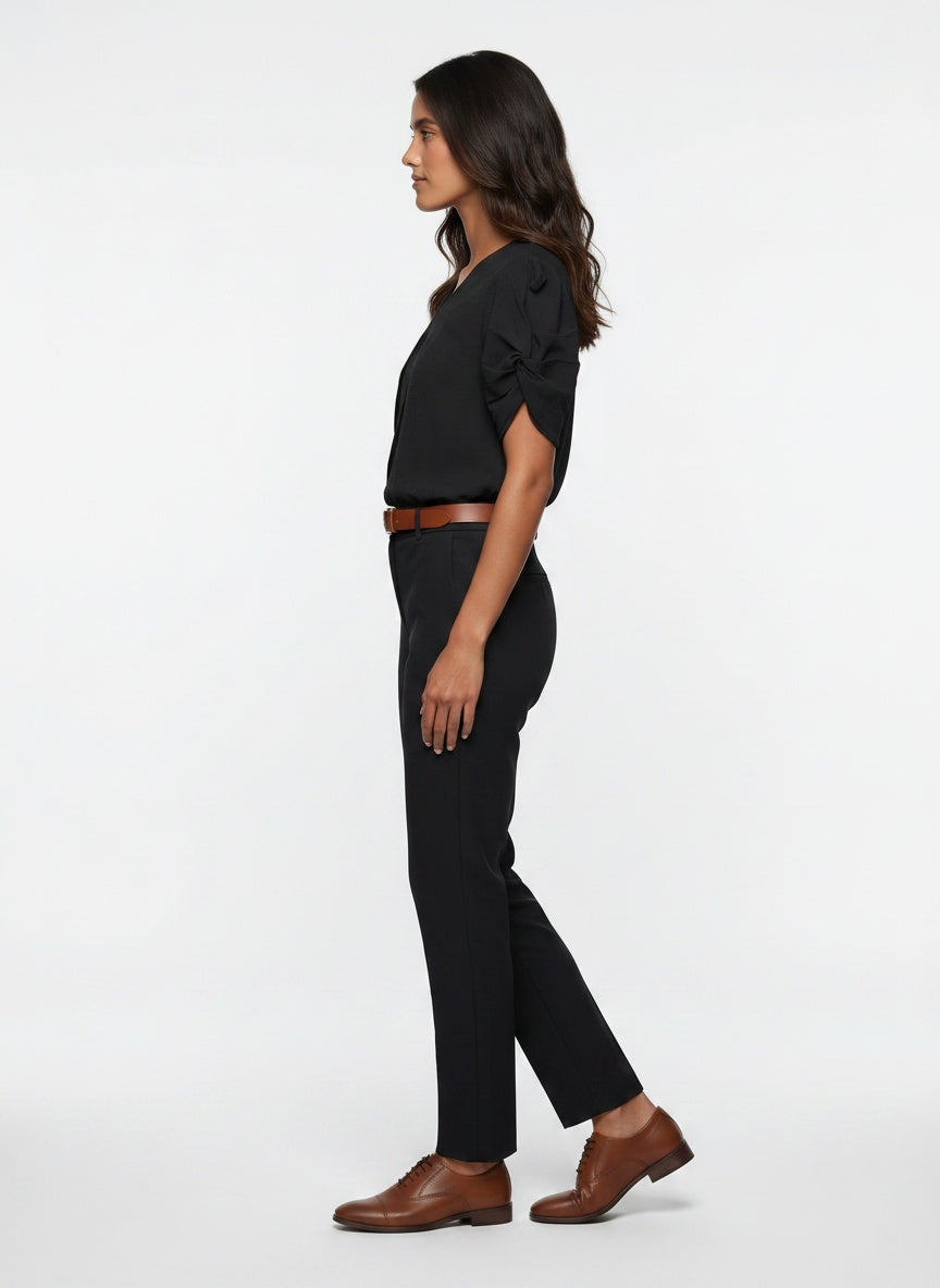 Nyx Blouse | Black Pleated Twist Sleeve