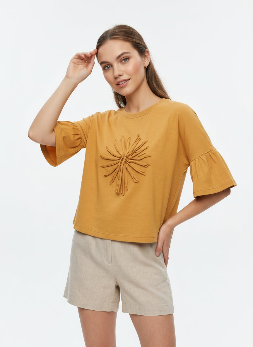 Sunna Tee | Mustard Sunburst Appliqué