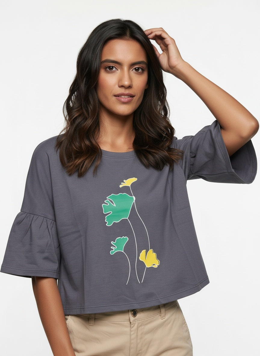 Fern Tee | Charcoal Botanical Line Art