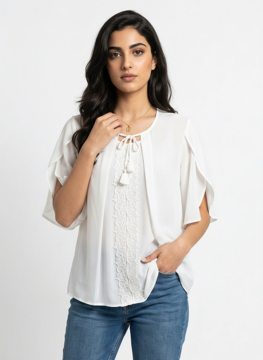 Seren Top | Ivory Chiffon Tie-Neck