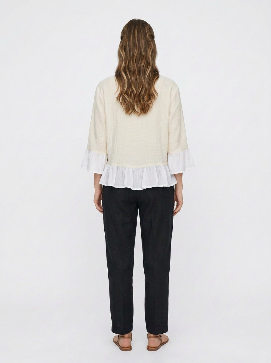 Wrenna Jacket | Cream Double-Gauze Ruffle Hem