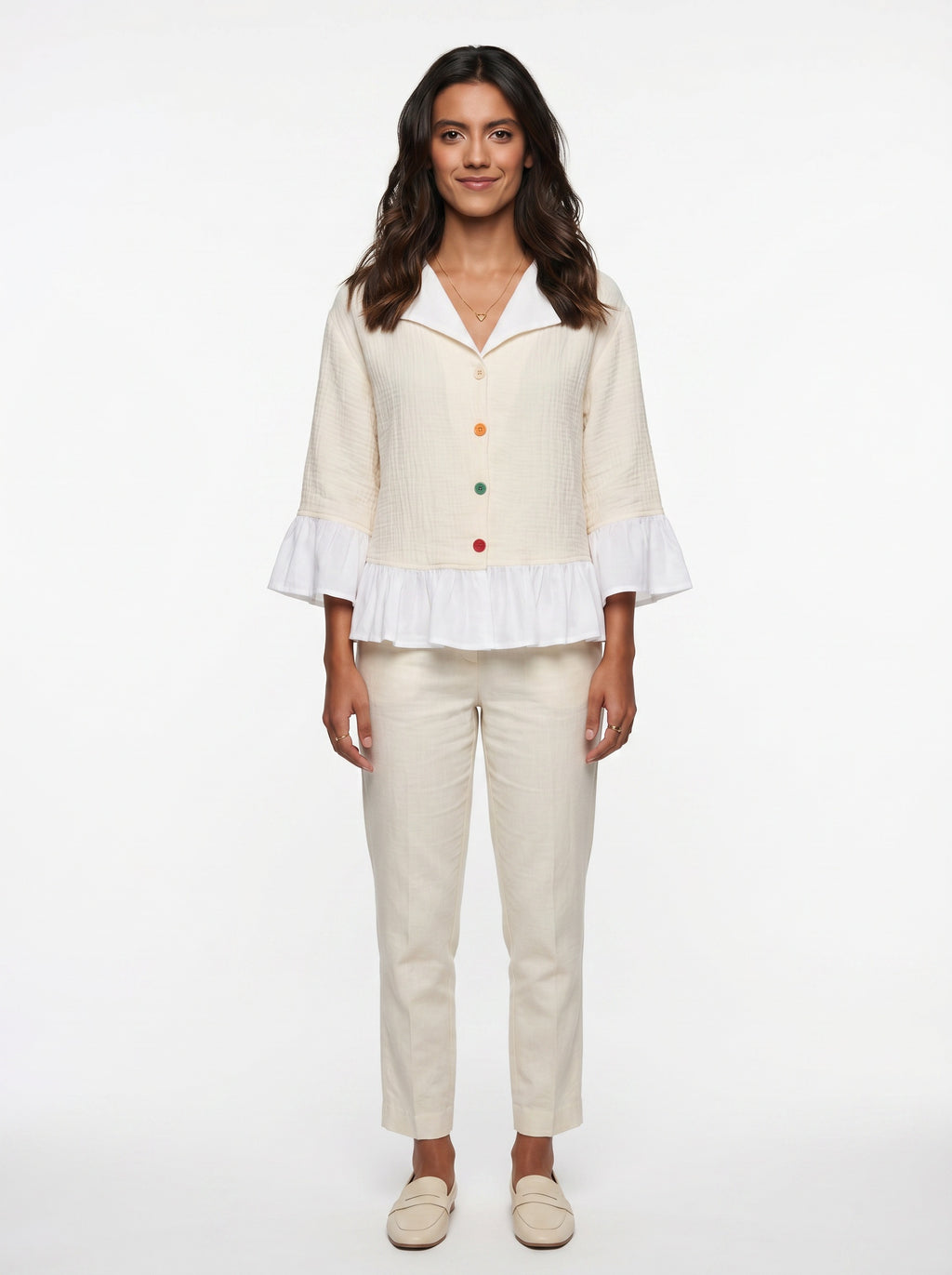 Wrenna Jacket | Cream Double-Gauze Ruffle Hem