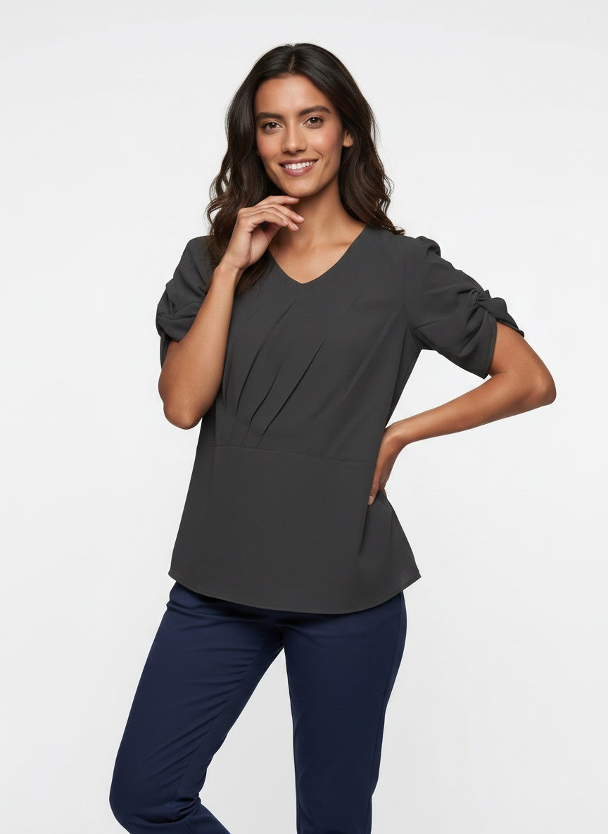 Nyx Blouse | Black Pleated Twist Sleeve
