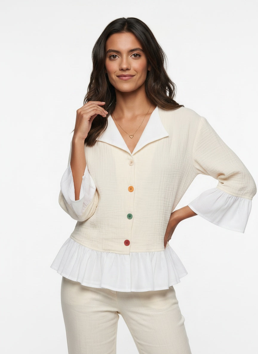 Wrenna Jacket | Cream Double-Gauze Ruffle Hem