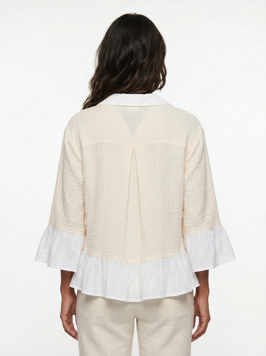 Wrenna Jacket | Cream Double-Gauze Ruffle Hem