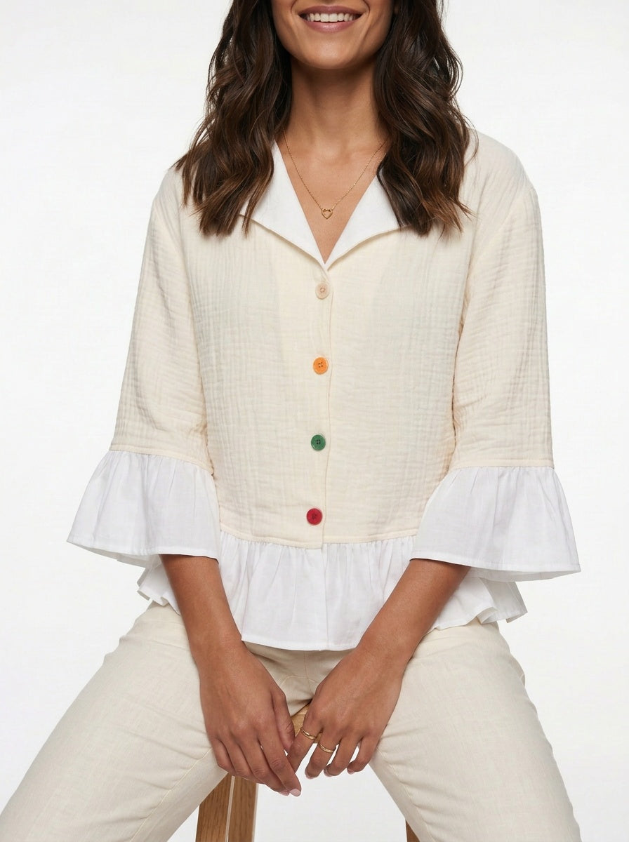 Wrenna Jacket | Cream Double-Gauze Ruffle Hem