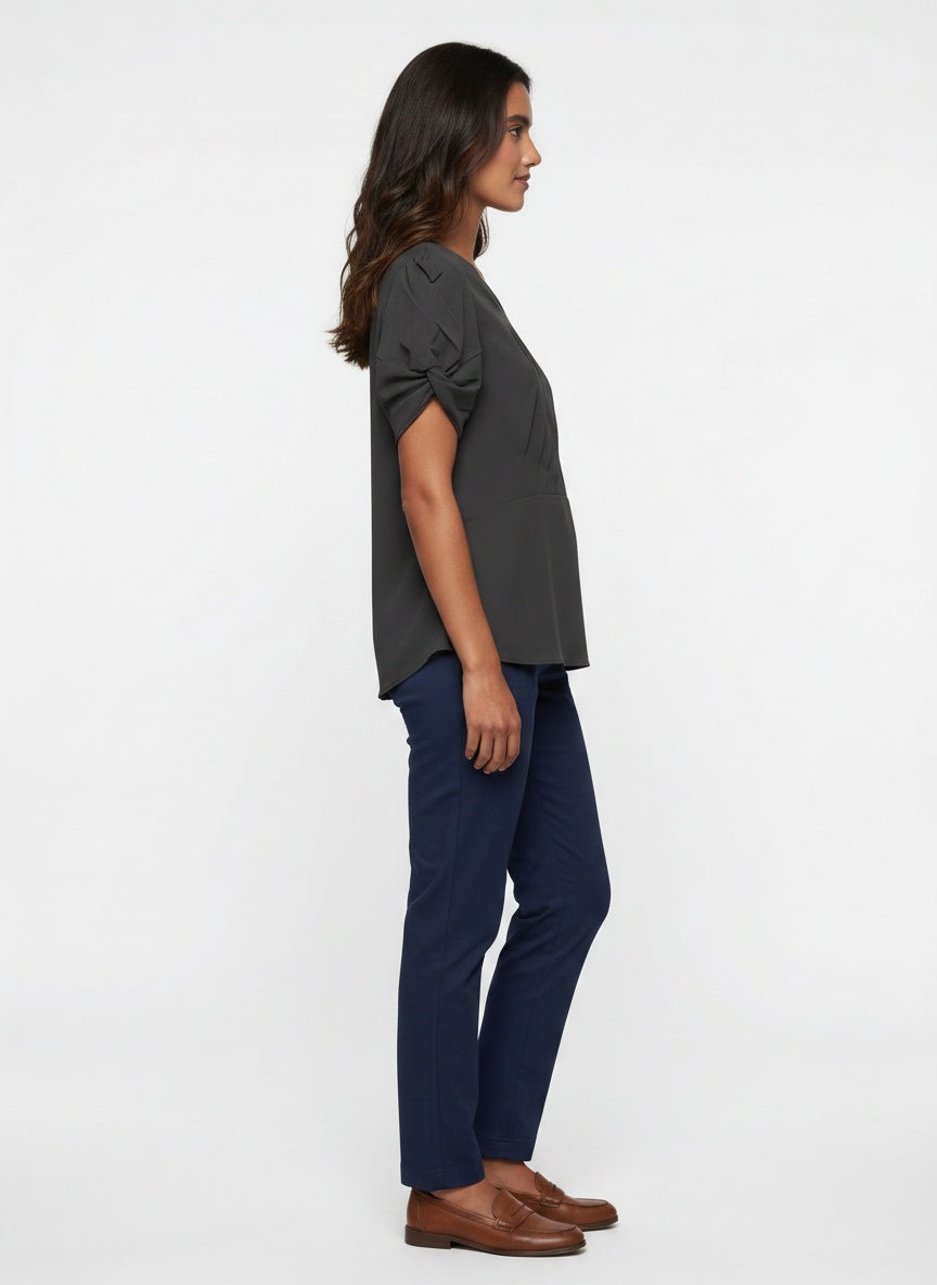 Nyx Blouse | Black Pleated Twist Sleeve
