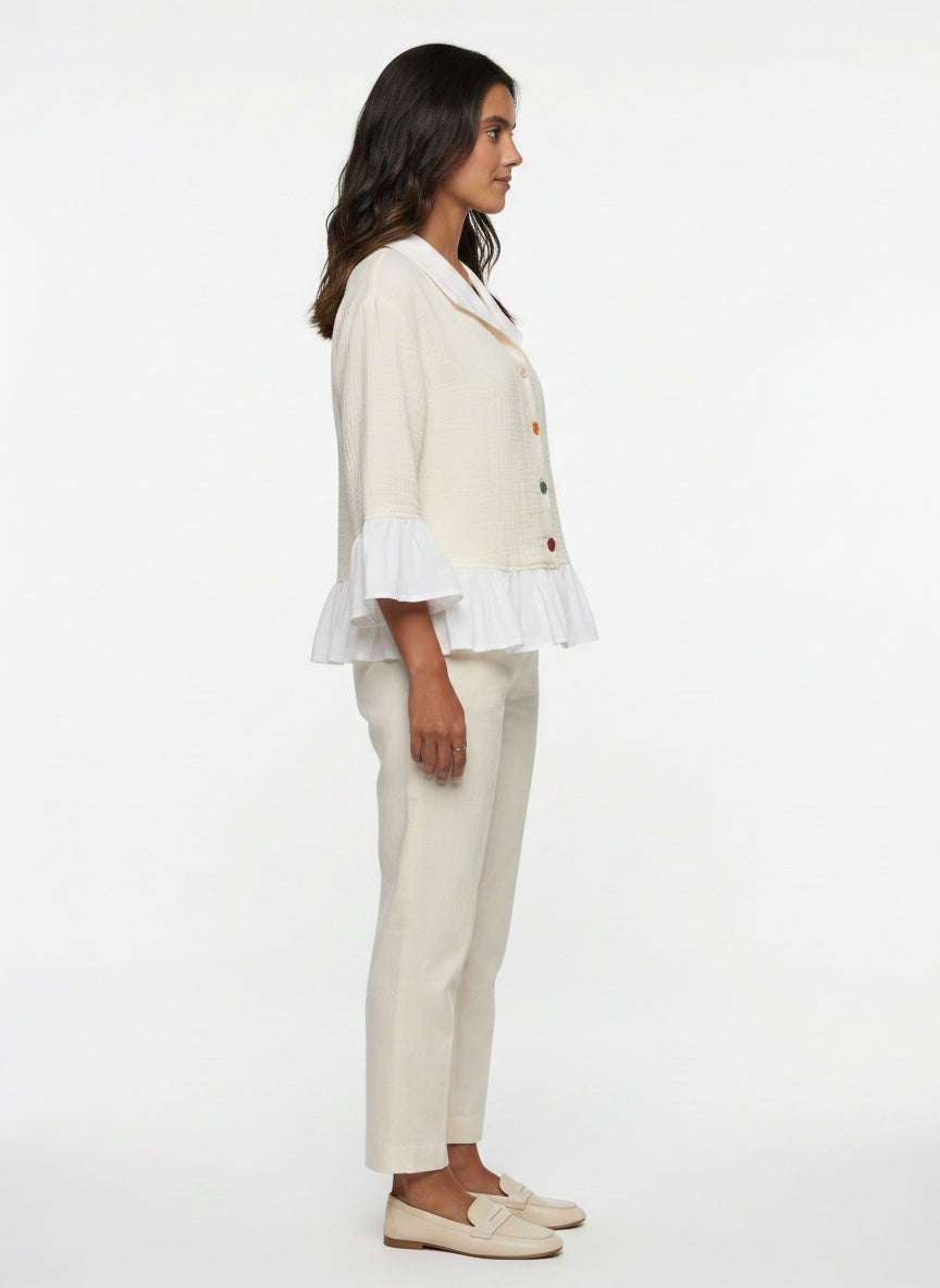 Wrenna Jacket | Cream Double-Gauze Ruffle Hem