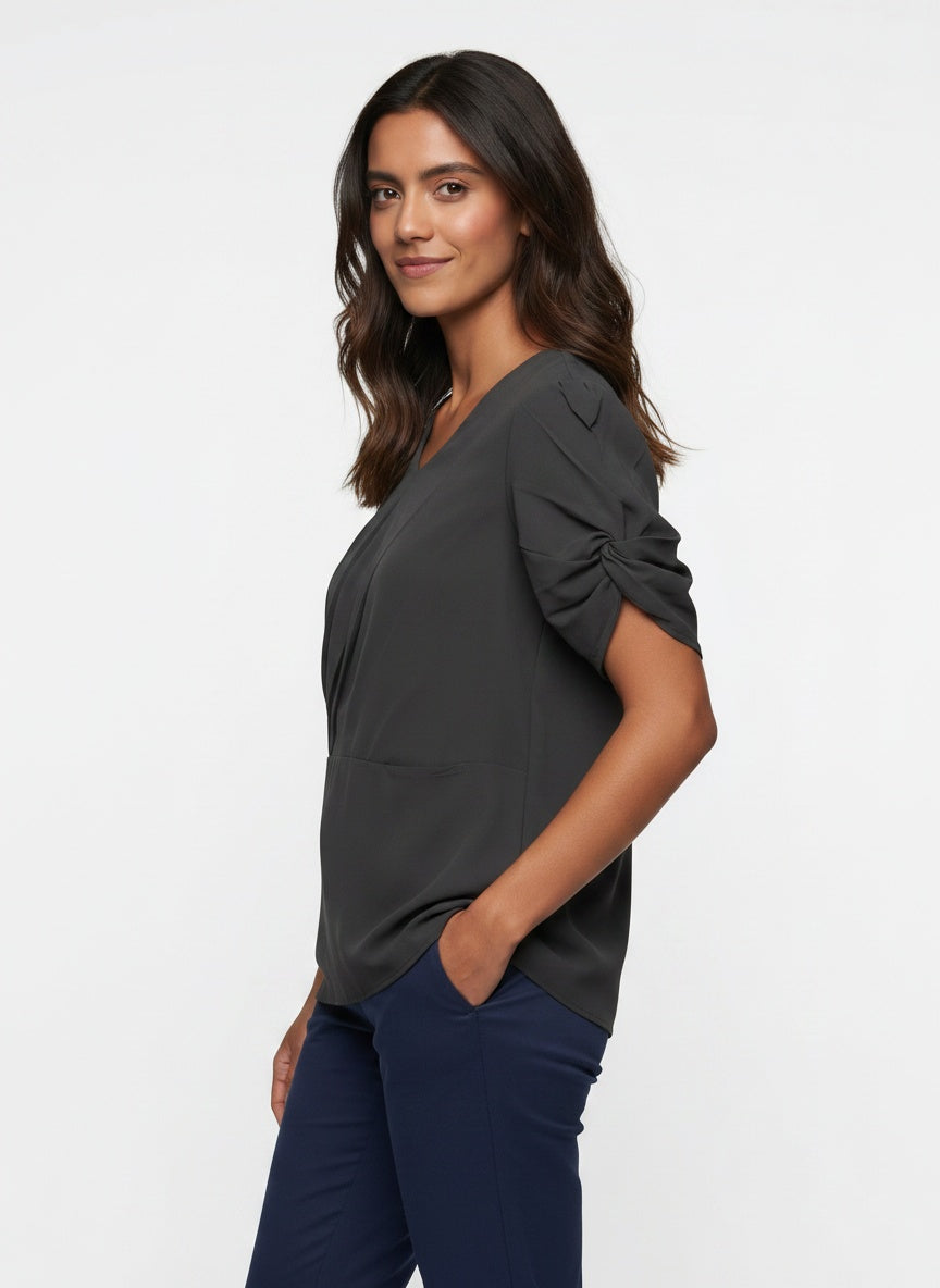 Nyx Blouse | Black Pleated Twist Sleeve
