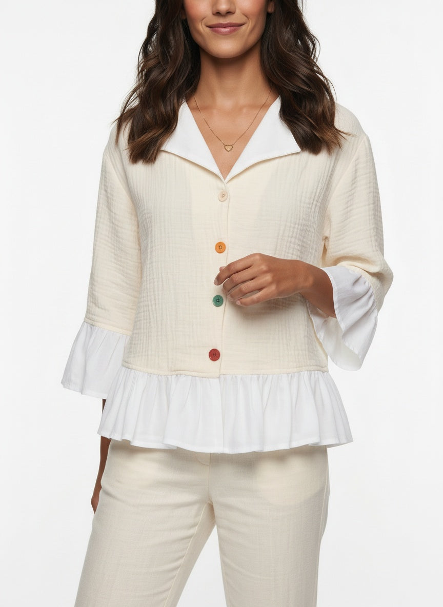 Wrenna Jacket | Cream Double-Gauze Ruffle Hem