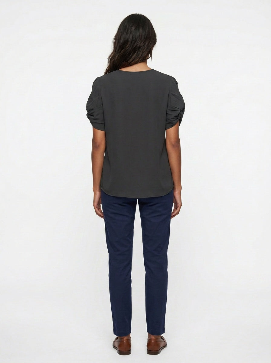 Nyx Blouse | Black Pleated Twist Sleeve