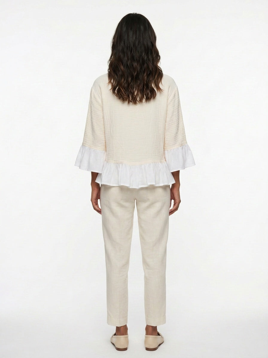 Wrenna Jacket | Cream Double-Gauze Ruffle Hem