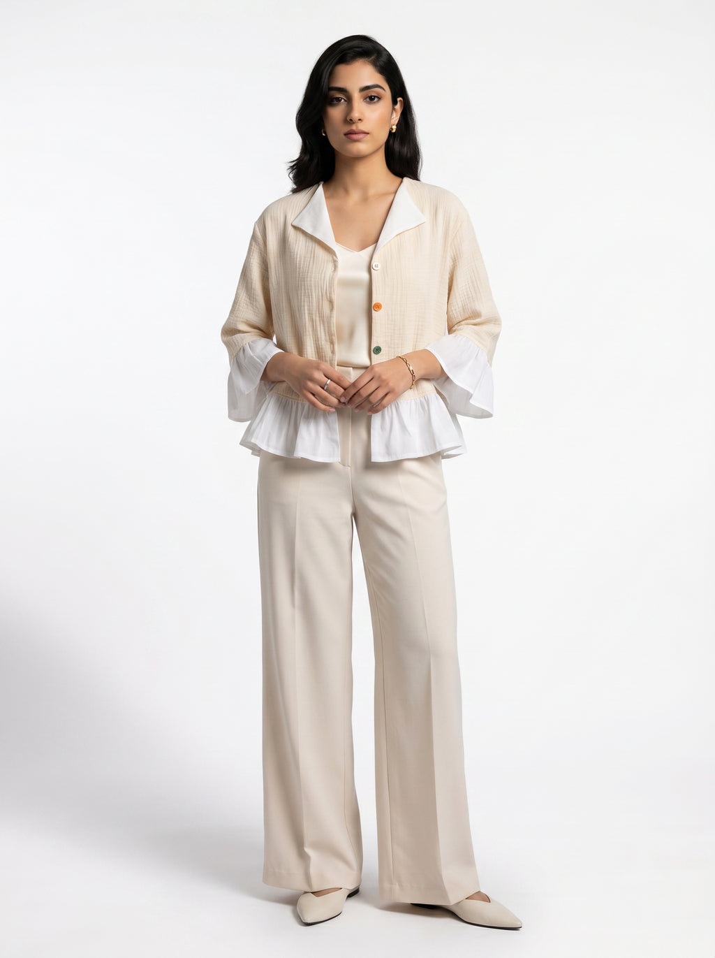 Wrenna Jacket | Cream Double-Gauze Ruffle Hem