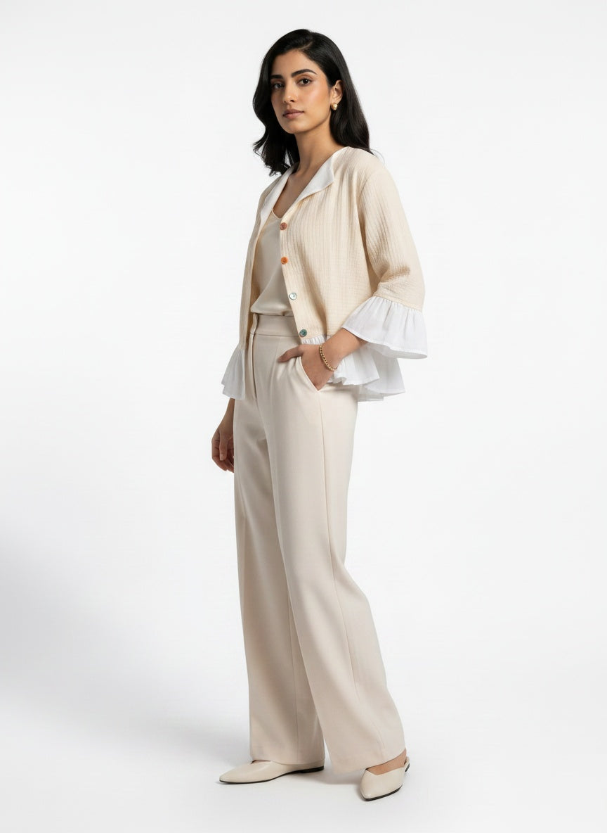 Wrenna Jacket | Cream Double-Gauze Ruffle Hem