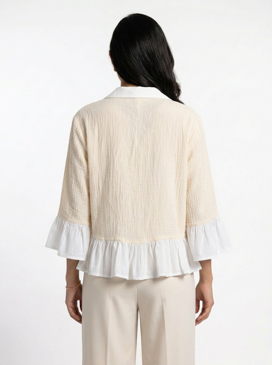 Wrenna Jacket | Cream Double-Gauze Ruffle Hem
