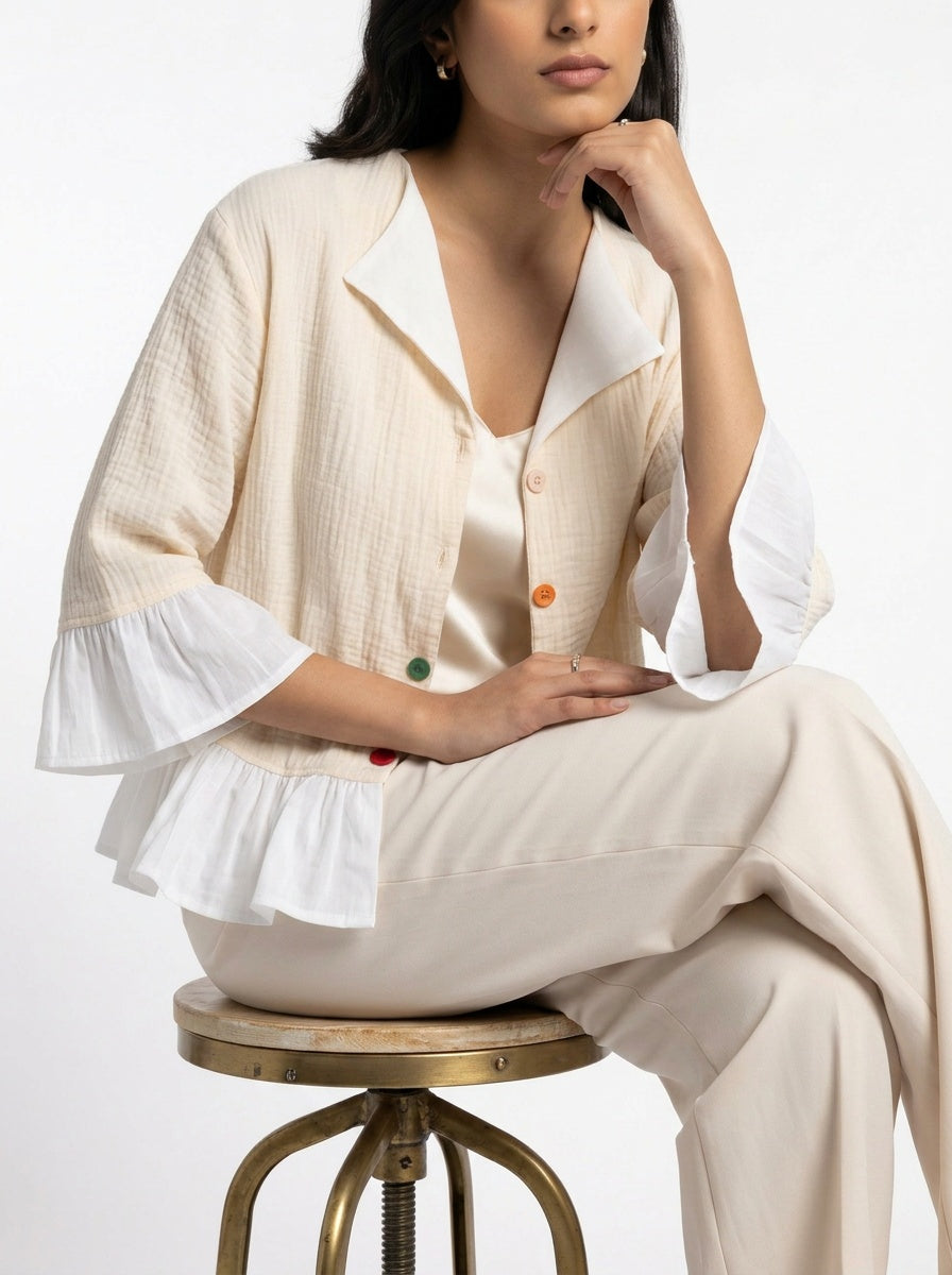 Wrenna Jacket | Cream Double-Gauze Ruffle Hem