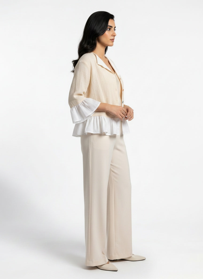Wrenna Jacket | Cream Double-Gauze Ruffle Hem