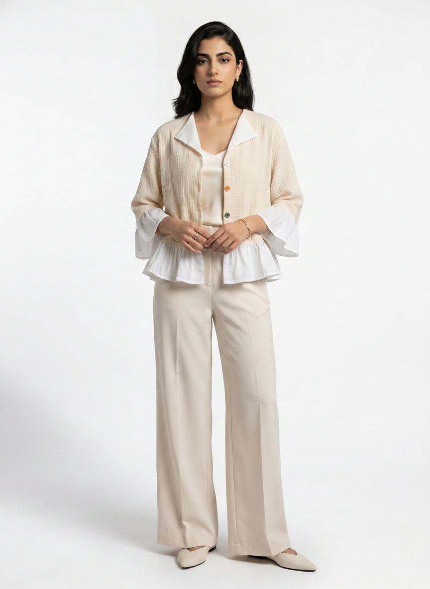 Wrenna Jacket | Cream Double-Gauze Ruffle Hem