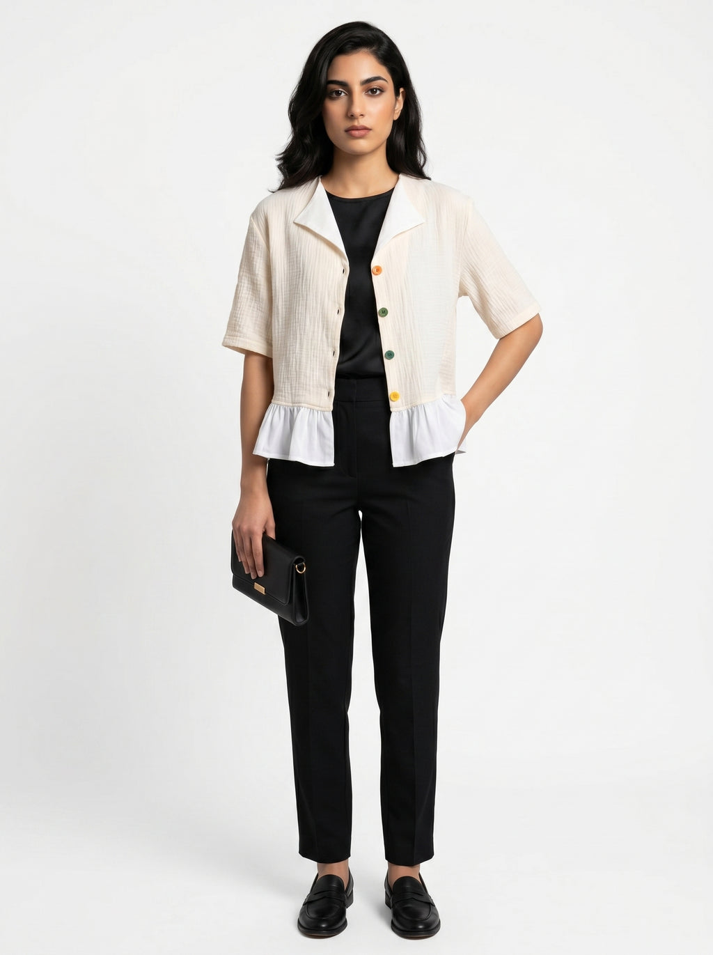 Wrenna Jacket | Cream Double-Gauze Ruffle Hem