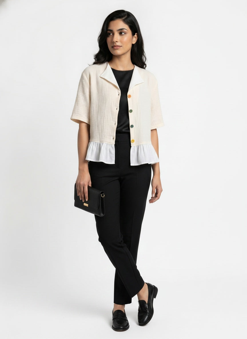 Wrenna Jacket | Cream Double-Gauze Ruffle Hem