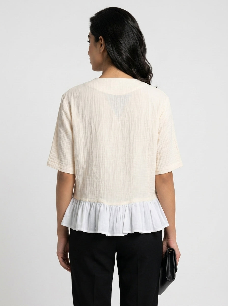 Wrenna Jacket | Cream Double-Gauze Ruffle Hem