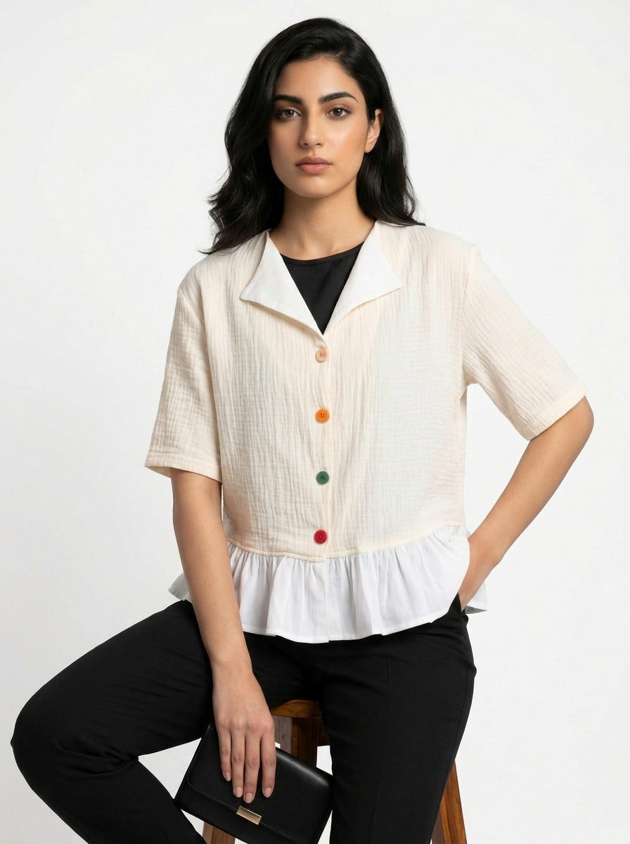Wrenna Jacket | Cream Double-Gauze Ruffle Hem