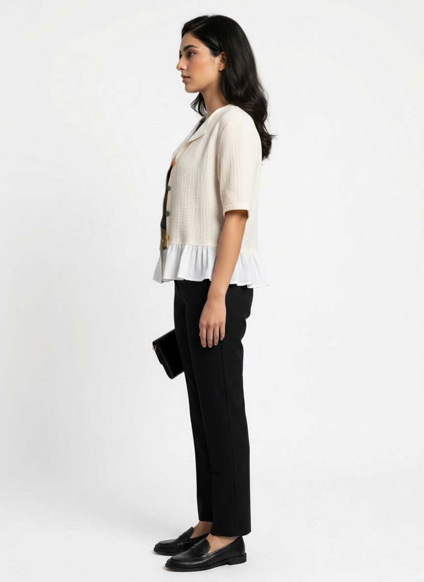 Wrenna Jacket | Cream Double-Gauze Ruffle Hem