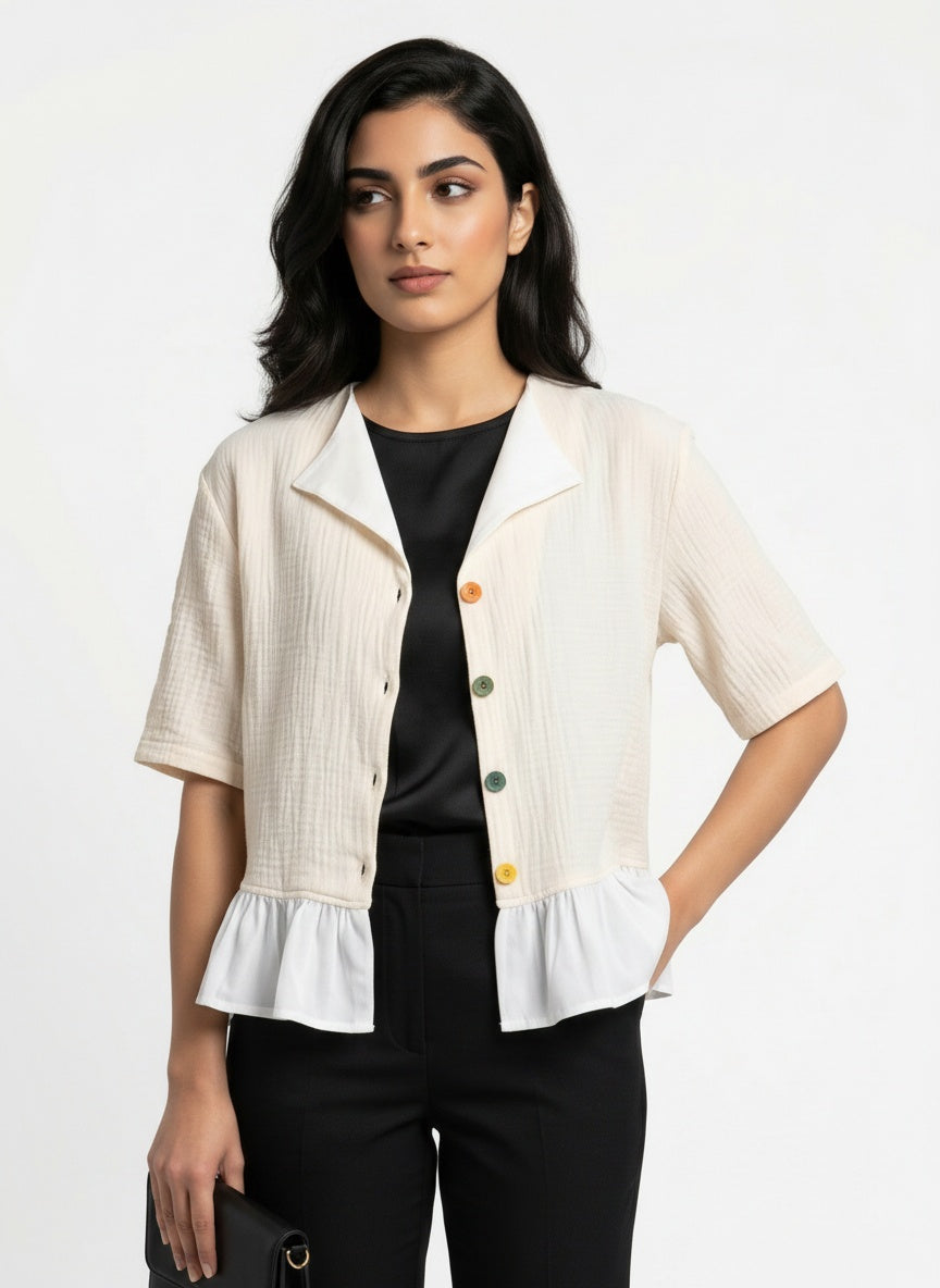 Wrenna Jacket | Cream Double-Gauze Ruffle Hem